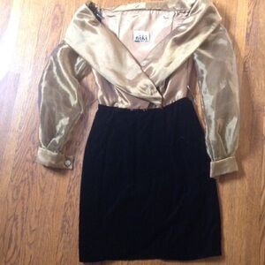 VINTAGE gold & black off the shoulders plush dress